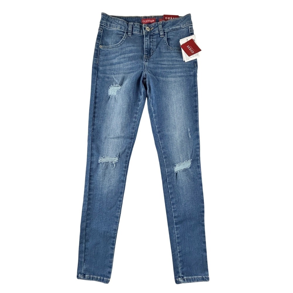 Guess Kids Skinny Jeans Girls 12 Medium Wash Distressed Stretch Adjustable Waist